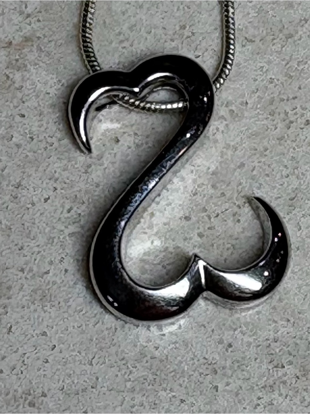 Sterling Silver Heart S-Shaped Pendant Necklace - Silver item G2
